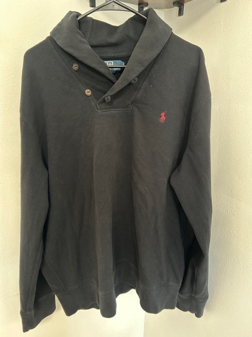 Polo by Ralph Lauren Black Shawl Collar Pullover with Red Pony